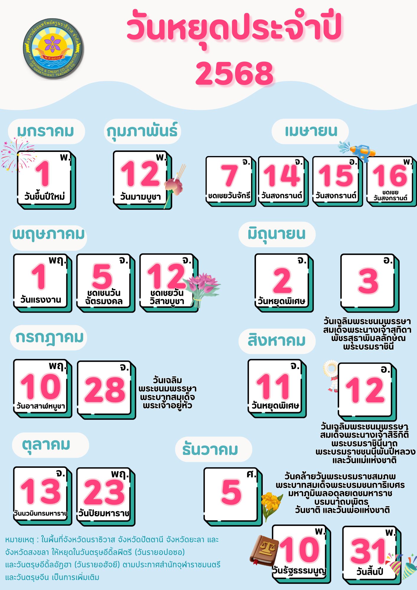 วันหยุดประจำปี 2568
